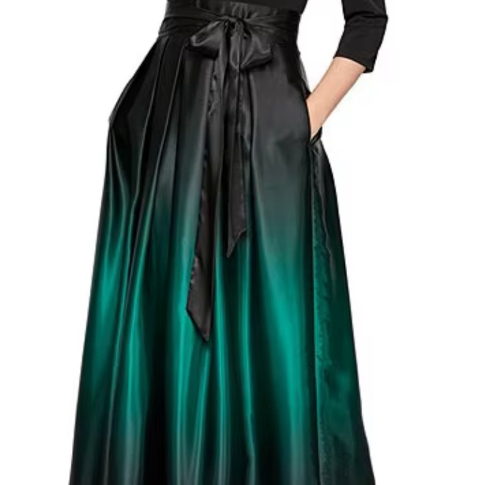 Elegant Black and Green Satin Gown